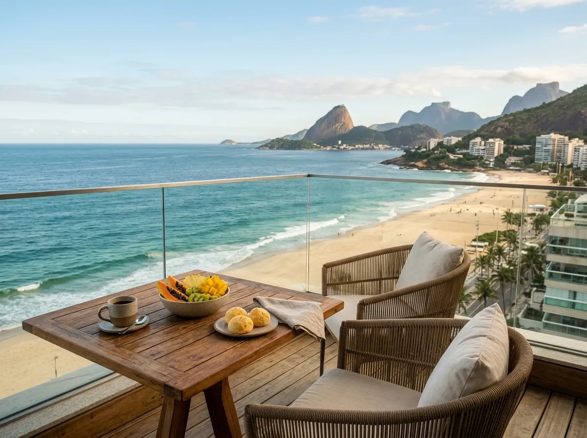 Varanda com vista ampla para o mar