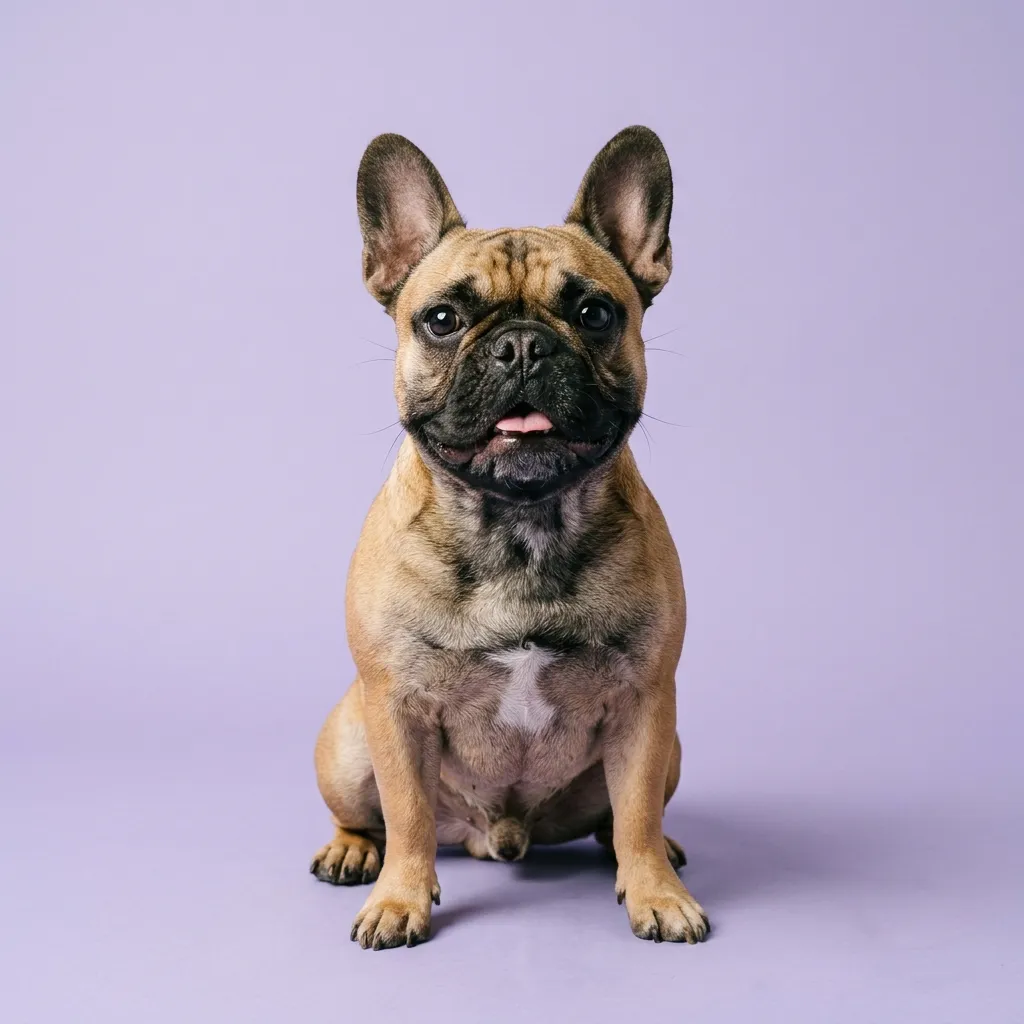 Buldogue francês sentado, olhando para a câmera